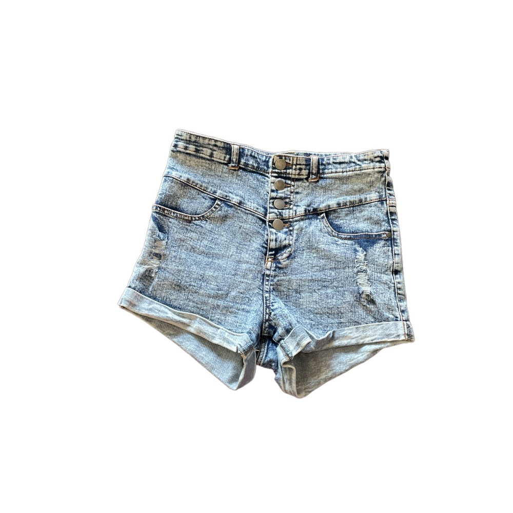 Girls size 14 bienzoe blue distressed jean shorts with button closure